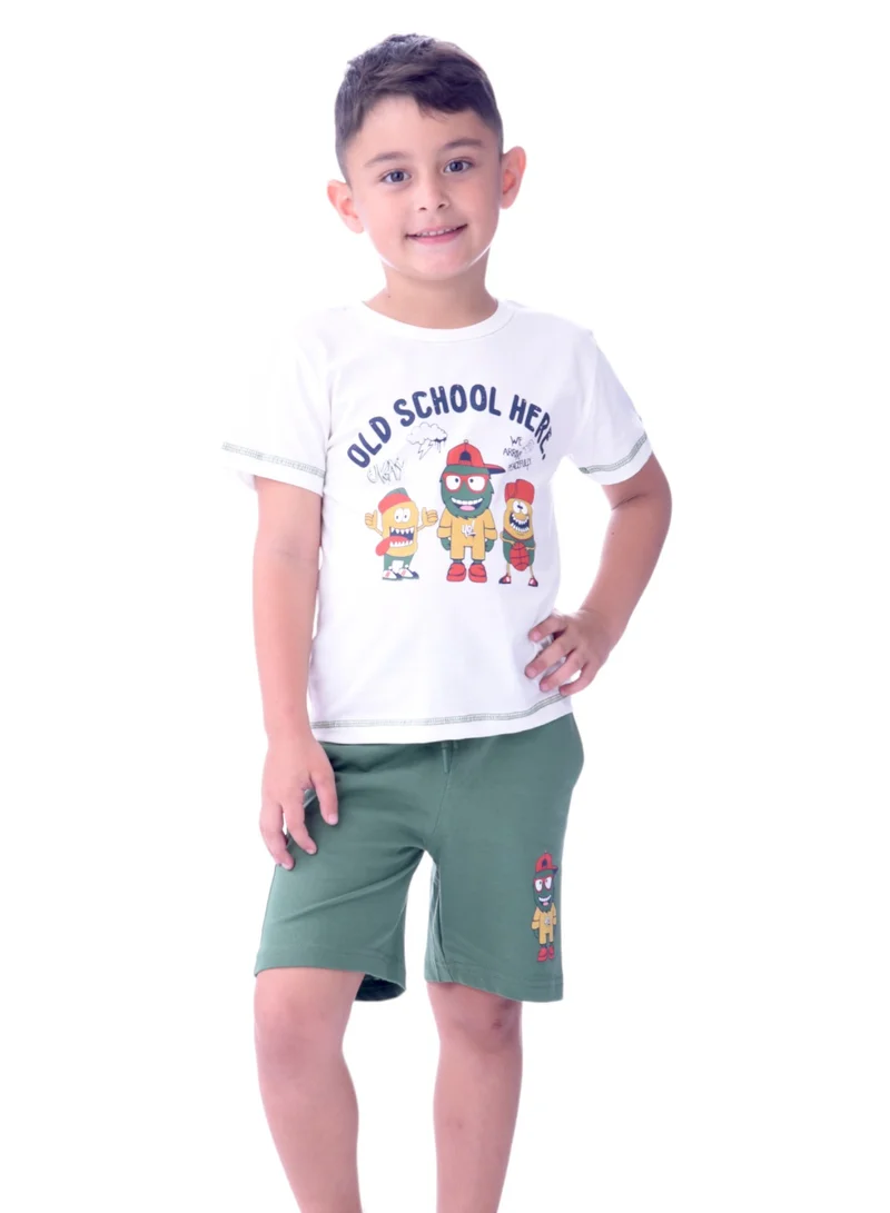 victor and jane Kids Boys 2-piece Set - T-shirt & Shorts-Ivory and Green