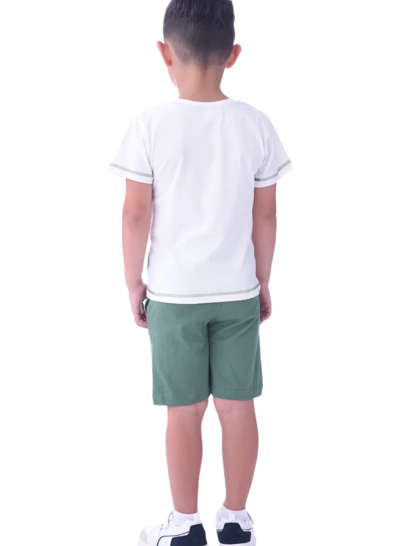 Victor And Jane  Kids Boys 2-piece Set - T-shirt & Shorts-Ivory and Green for Men | Best Price UAE