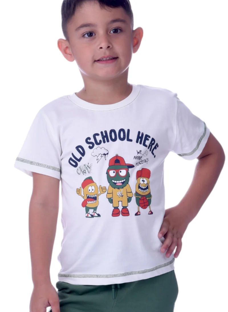 victor and jane Kids Boys 2-piece Set - T-shirt & Shorts-Ivory and Green