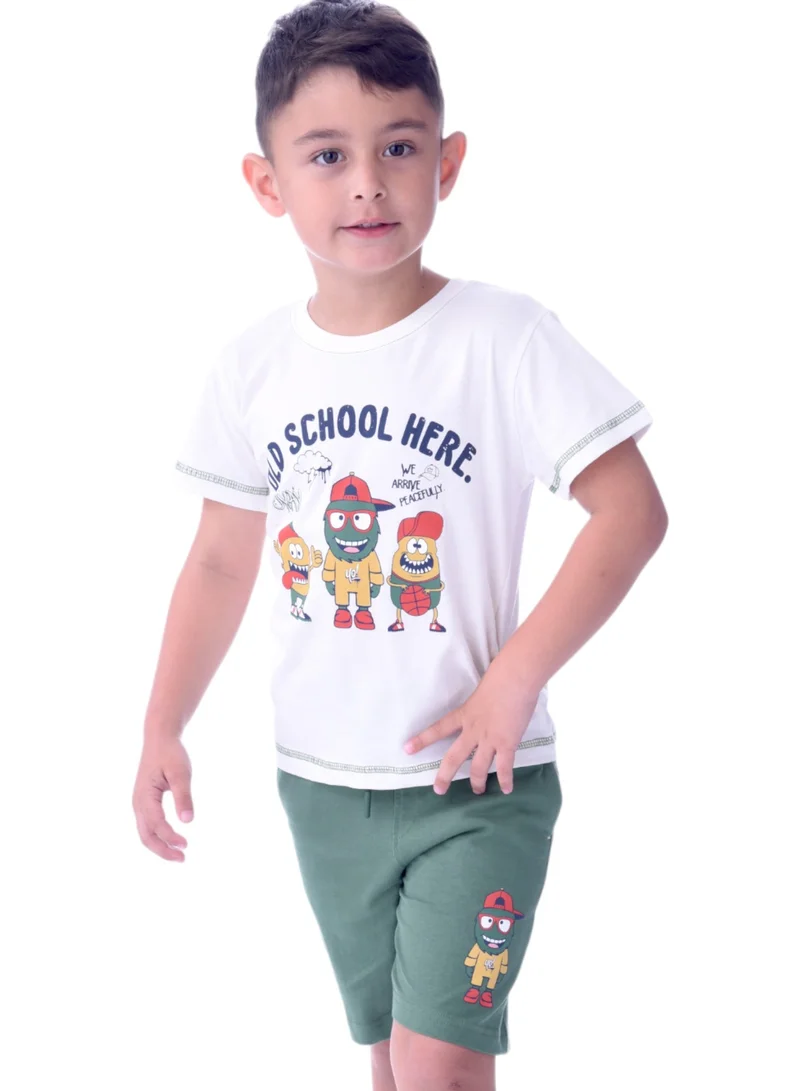 Victor And Jane  Kids Boys 2-piece Set - T-shirt & Shorts-Ivory and Green for Men | Best Price UAE