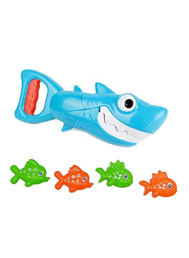 INvench Shark Grabber Baby Bath Toys 2021 Upgraded Blue Shark With Teeth Biting Action Include 4 Toy Fish Bath Toys For Boys Girls Toddlers - Image 2