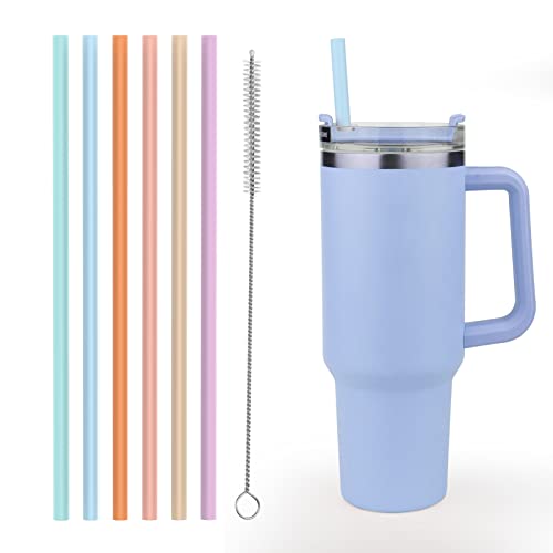XANGNIER 6 Pack Multicolor Silicone Replacement Straws for Stanley 20 30 40 oz cup,Reusable Long Straw with Cleaning Brush for Stanley Quencher Adventure,for Stanley Cup Accessories - Image 1