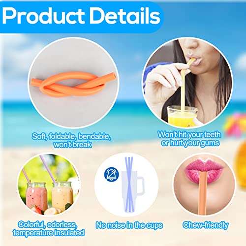 XANGNIER 6 Pack Multicolor Silicone Replacement Straws for Stanley 20 30 40 oz cup,Reusable Long Straw with Cleaning Brush for Stanley Quencher Adventure,for Stanley Cup Accessories - Image 4
