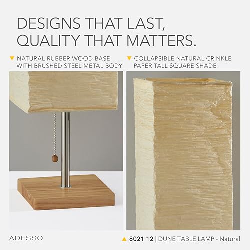 Adesso 8021-12 Dune Table Lamp, 25 in., 100 W Incandescent/ 26W CFL, Natural Rubber Wood/Steel Accents, 1 Table Lamp , White - Image 4