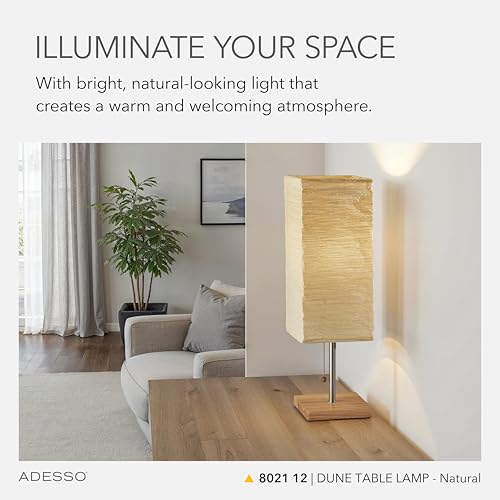 Adesso 8021-12 Dune Table Lamp, 25 in., 100 W Incandescent/ 26W CFL, Natural Rubber Wood/Steel Accents, 1 Table Lamp , White - Image 2
