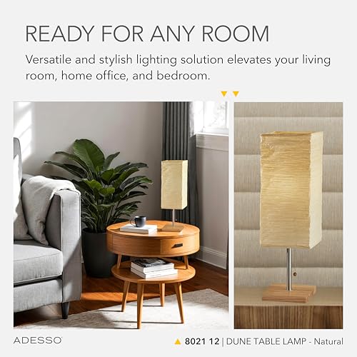 Adesso 8021-12 Dune Table Lamp, 25 in., 100 W Incandescent/ 26W CFL, Natural Rubber Wood/Steel Accents, 1 Table Lamp , White - Image 3