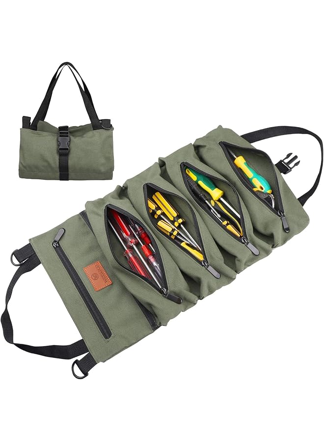 promass Tool Bag Roll Up, Multi-Purpose Roll Up Tool Bag, With 5 Tool Pouches, Wrench Roll Tool Roll Organizers For Mechanic, Car First Aid Kit Wrap Roll Storage Case, Camping Gear - Image 1