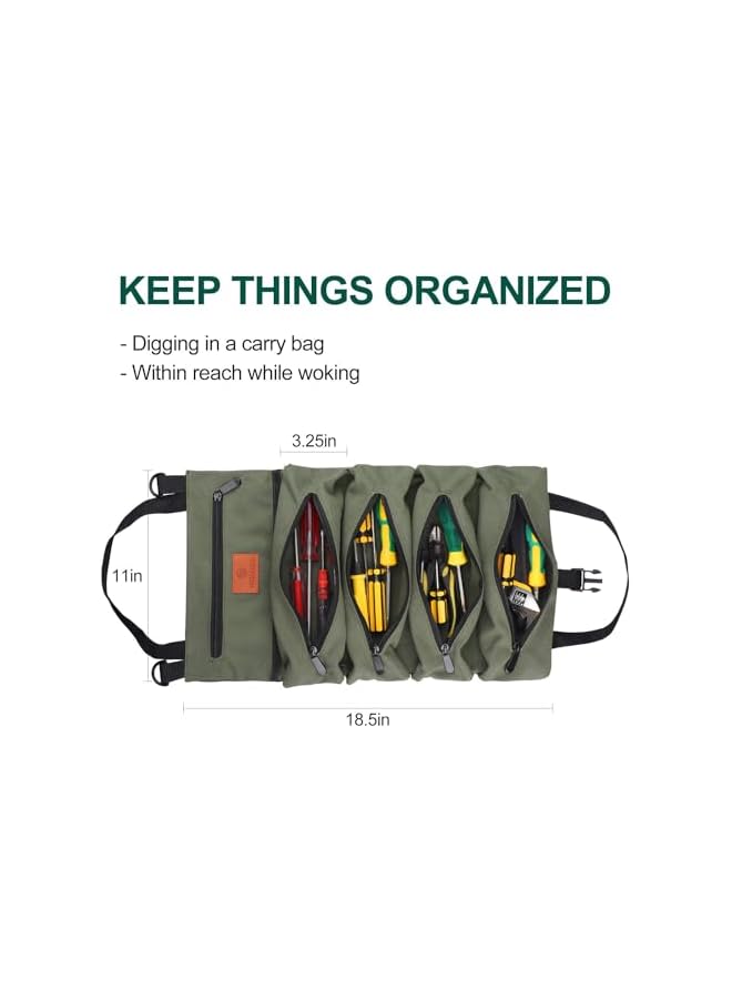 promass Tool Bag Roll Up, Multi-Purpose Roll Up Tool Bag, With 5 Tool Pouches, Wrench Roll Tool Roll Organizers For Mechanic, Car First Aid Kit Wrap Roll Storage Case, Camping Gear - Image 2