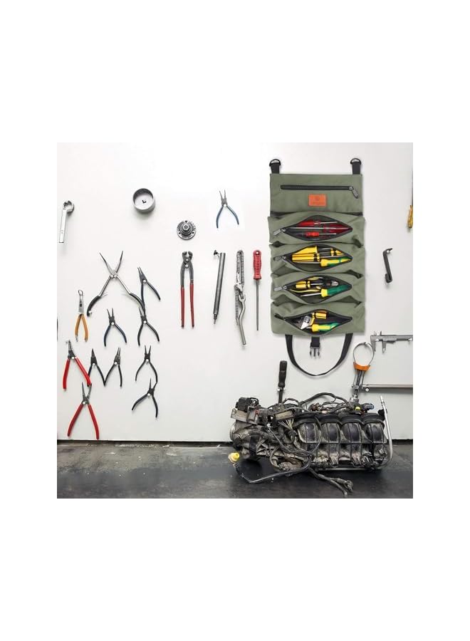 promass Tool Bag Roll Up, Multi-Purpose Roll Up Tool Bag, With 5 Tool Pouches, Wrench Roll Tool Roll Organizers For Mechanic, Car First Aid Kit Wrap Roll Storage Case, Camping Gear - Image 3