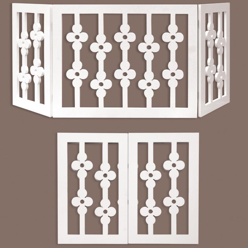 Etna White Floral Wooden Pet Gate - Freestanding Foldable Adjustable 3-Section Dog Gate. Extra Wide, Keeps Pets Safe Indoors/Outdoors - Fully Assembled - Image 2