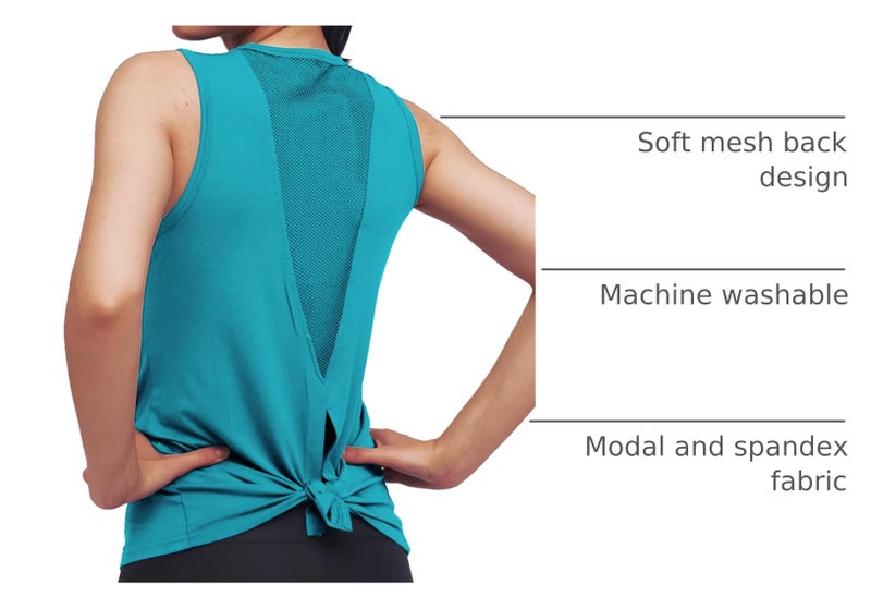Mippo Womens Workout Tops Yoga Tank Running Shirts Muslce Tank Sleeveless Workout Shirts Gym Clothes Blue Green XL - Image 4