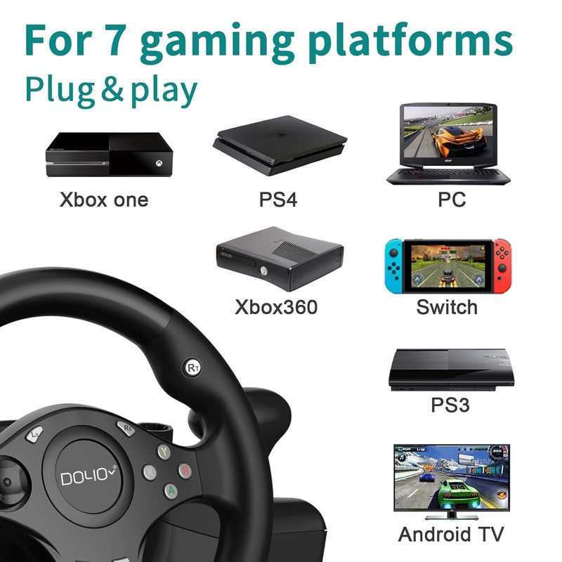 DOYO عجلة قيادة مع دواسات لجهاز الكمبيوتر/Xbox/PS4/Switch – عجلة سباق بزاوية 270°، عجلة قيادة للألعاب مع ناقل حركة، اهتزاز مزدوج، تثبيت بالمشبك، محاكي قيادة لسباقات المحاكاة. - Image 2