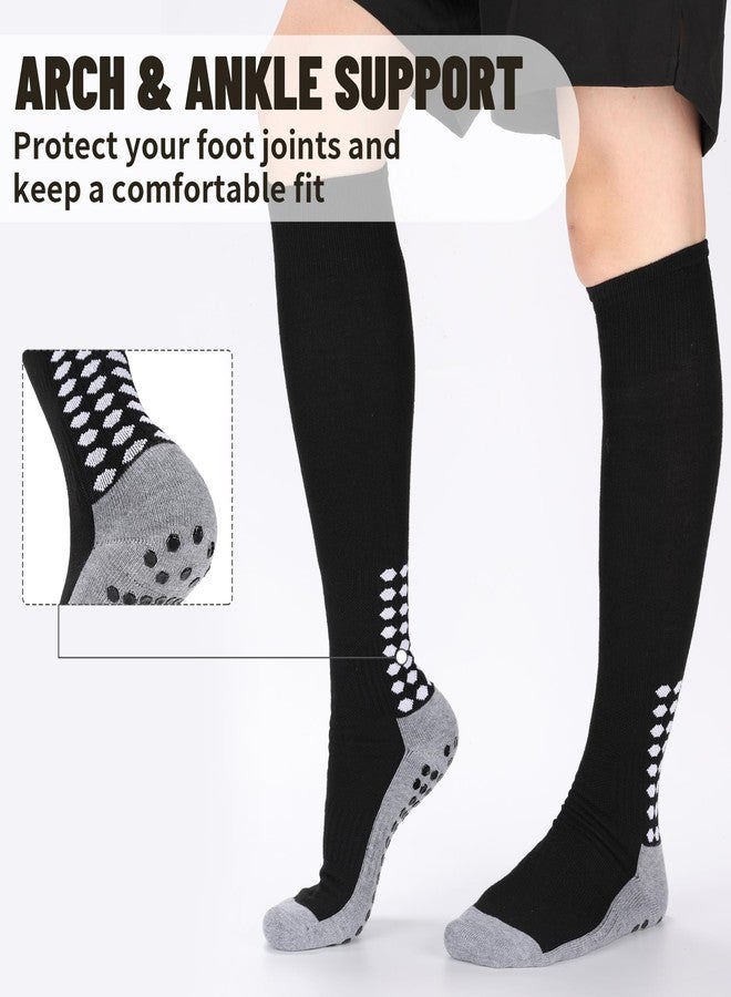 Regilt 3 Pairs Grip Soccer Socks Men Cushioned Non Slip Football Basketball Sports Knee High Long Socks (US, Alpha, One Size, Regular, Regular, Black) - Image 3
