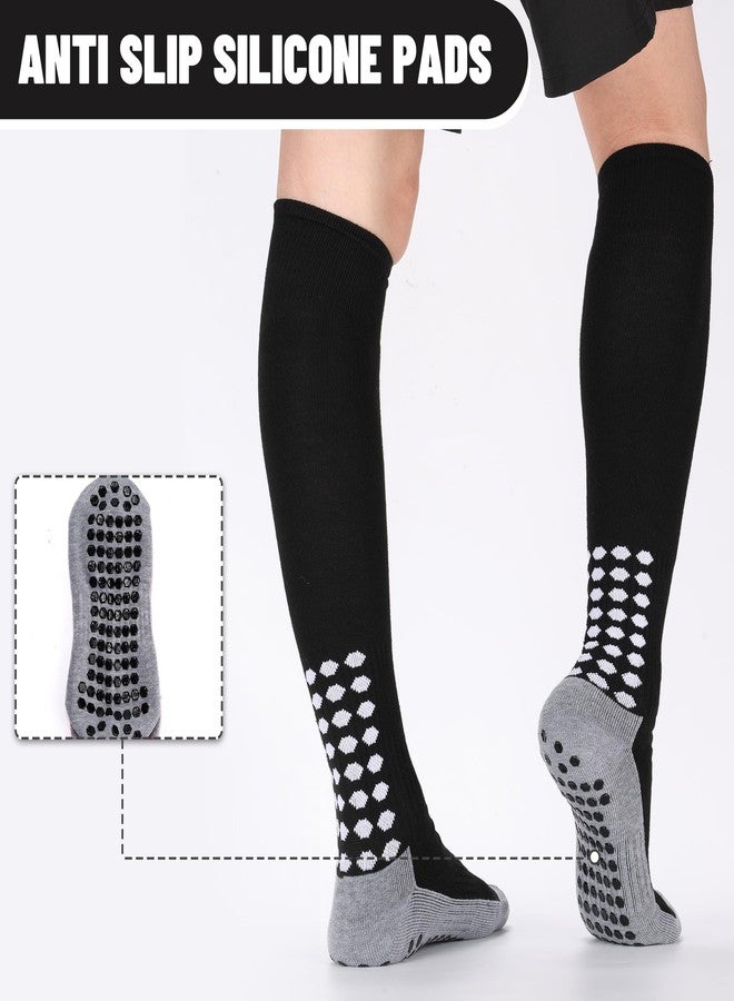 Regilt 3 Pairs Grip Soccer Socks Men Cushioned Non Slip Football Basketball Sports Knee High Long Socks (US, Alpha, One Size, Regular, Regular, Black) - Image 4