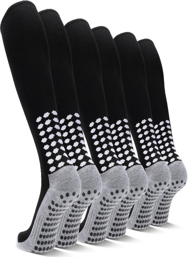 Regilt 3 Pairs Grip Soccer Socks Men Cushioned Non Slip Football Basketball Sports Knee High Long Socks (US, Alpha, One Size, Regular, Regular, Black) - Image 1