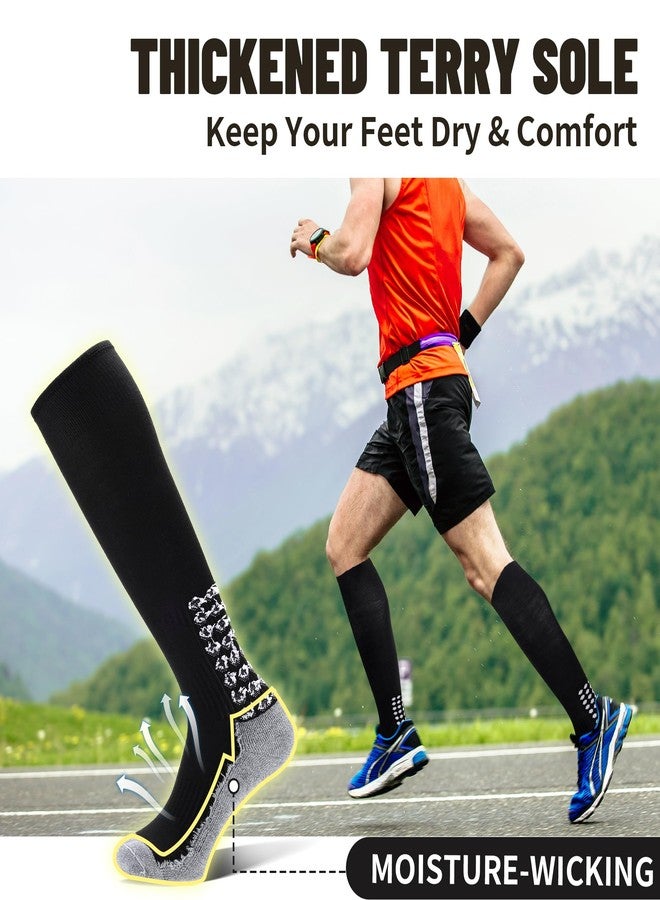 Regilt 3 Pairs Grip Soccer Socks Men Cushioned Non Slip Football Basketball Sports Knee High Long Socks (US, Alpha, One Size, Regular, Regular, Black) - Image 5