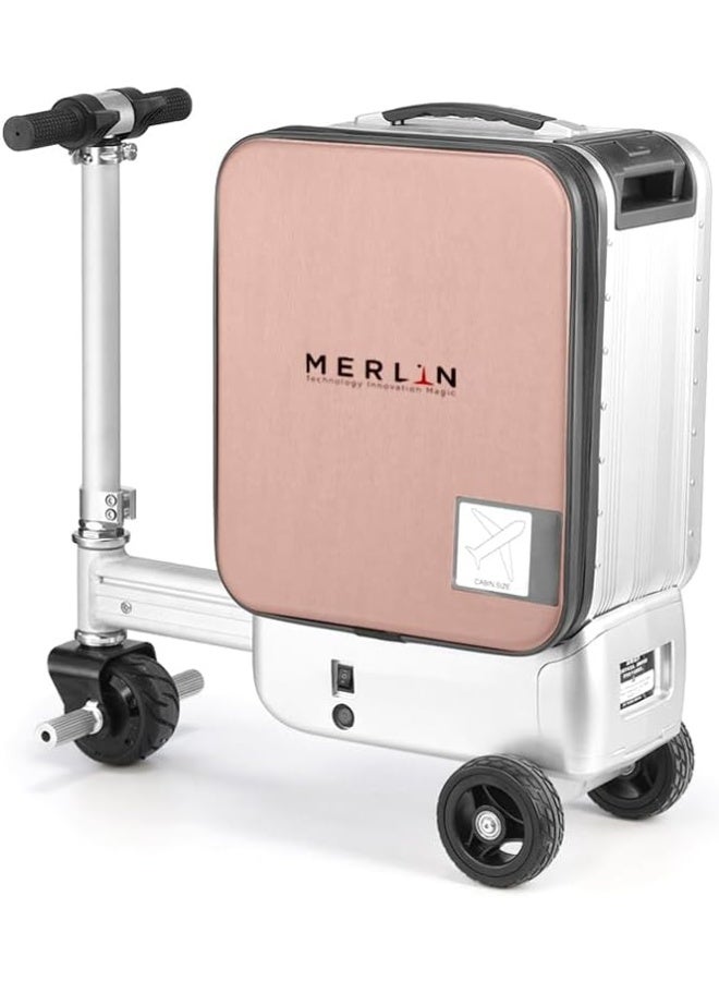 ميرلين Merlin حقيبة ميرلين الذكية لركوب السكوتر مع بطارية قابلة للفصل، حمولة تصل إلى 150 كجم، حقيبة سفر آلية قابلة للركوب بإطار من الألومنيوم، للسفر بدون عناء، سعة 28 لترًا، المطارات، رحلات العمل (وردي) - Image 1
