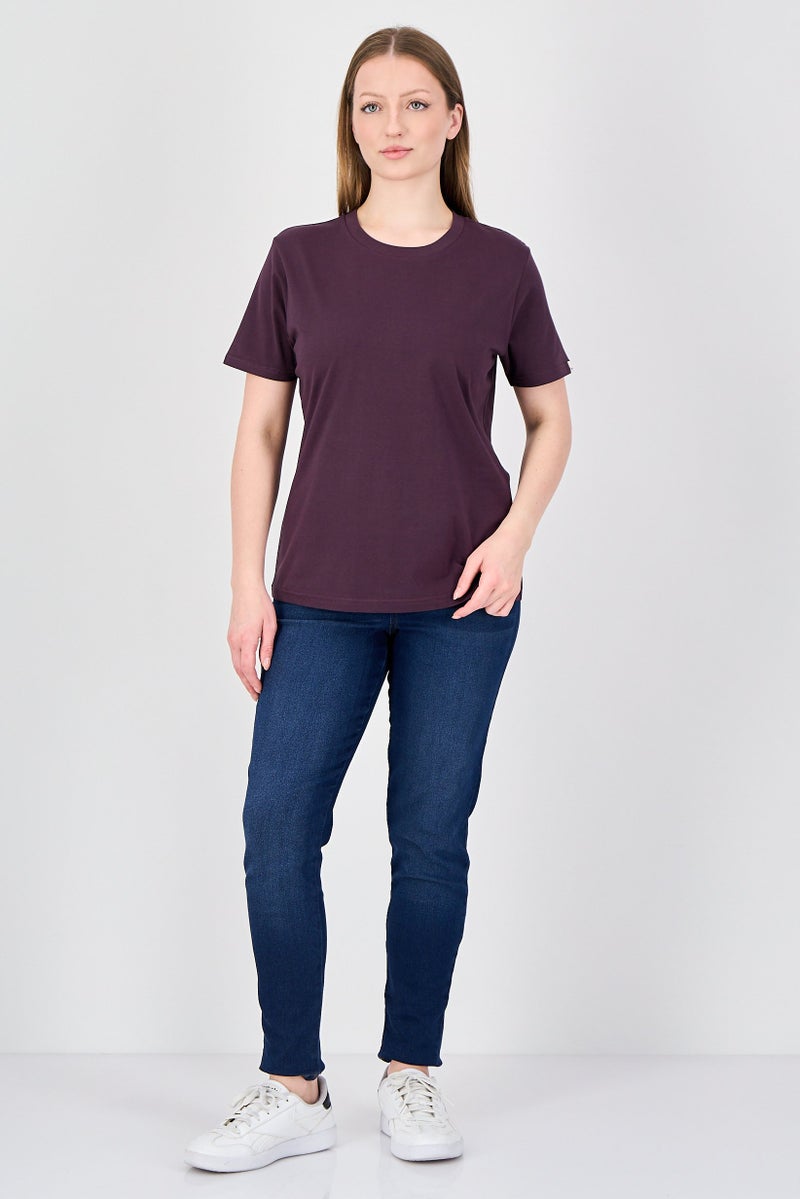 Fudo Comforts by Fudo Women Crew Neck Plain Short Sleeve T-Shirt, Plum - Image 3