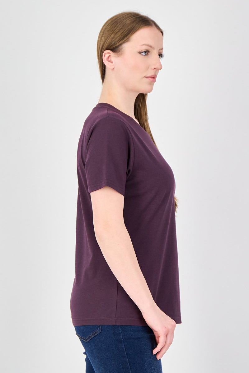 Fudo Comforts by Fudo Women Crew Neck Plain Short Sleeve T-Shirt, Plum - Image 2
