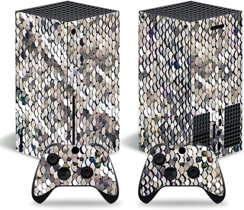 Xbox Series X Stickers Full Body Vinyl Skin Decal Protective Cover for Microsoft Xbox Series X Console and Controllers (Series X disc Silver)