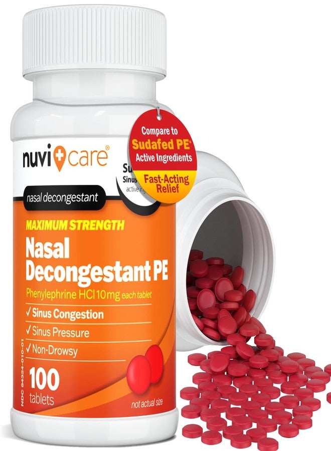 NUVICARE Max Strength PE Phenylephrine HCl 10mg Non Drowsy Nasal Decongestant - Allergy Sinus Congestion Relief Compare to Sudafed PE Decongestant Tablets - Sinus Decongestants for Adults (100 Count) - Image 2