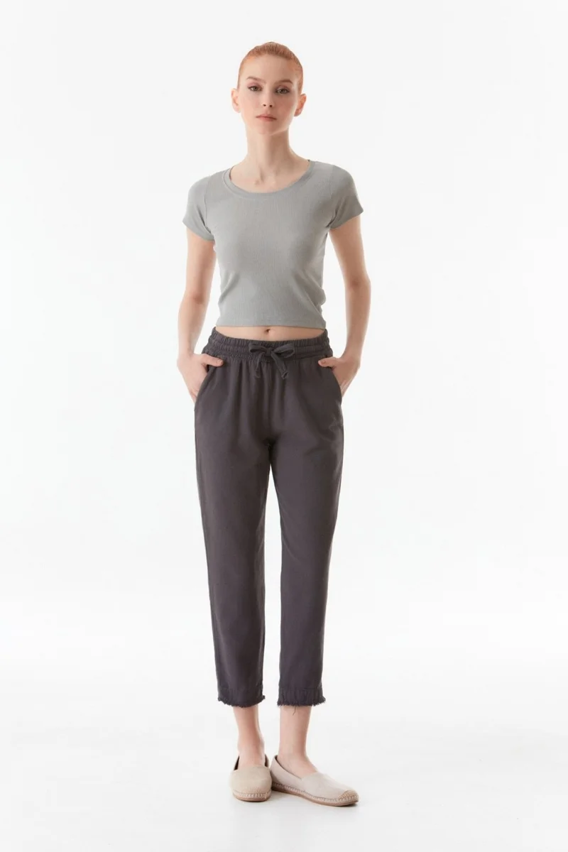FullaModa FullaModa Linen Trousers with Tassels and Elastic Waist