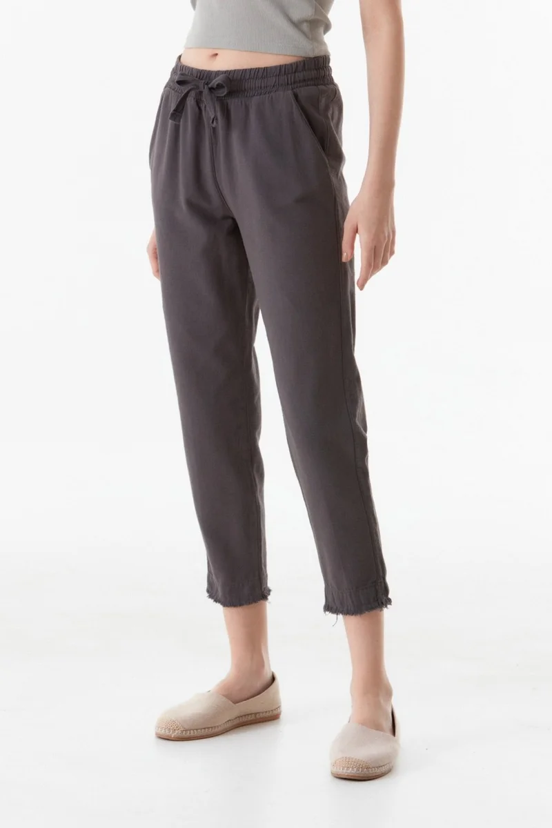 FullaModa FullaModa Linen Trousers with Tassels and Elastic Waist