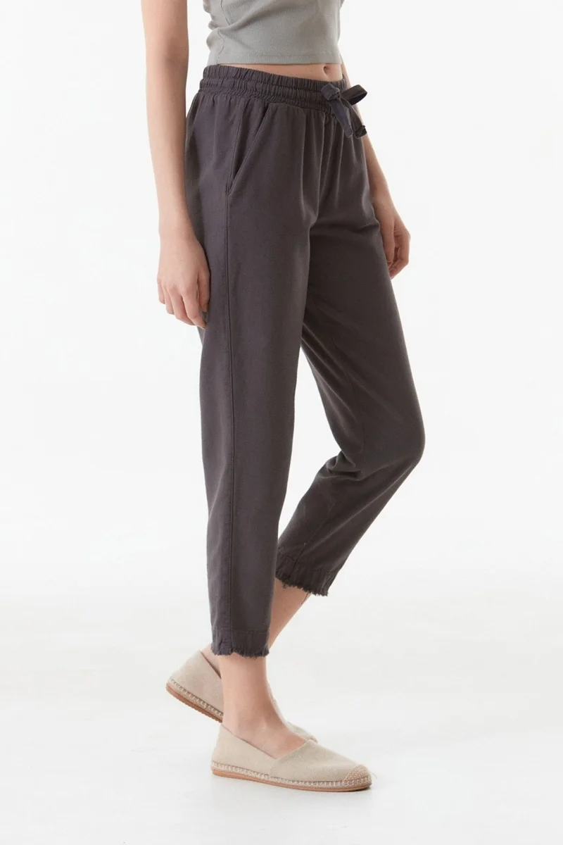 FullaModa FullaModa Linen Trousers with Tassels and Elastic Waist
