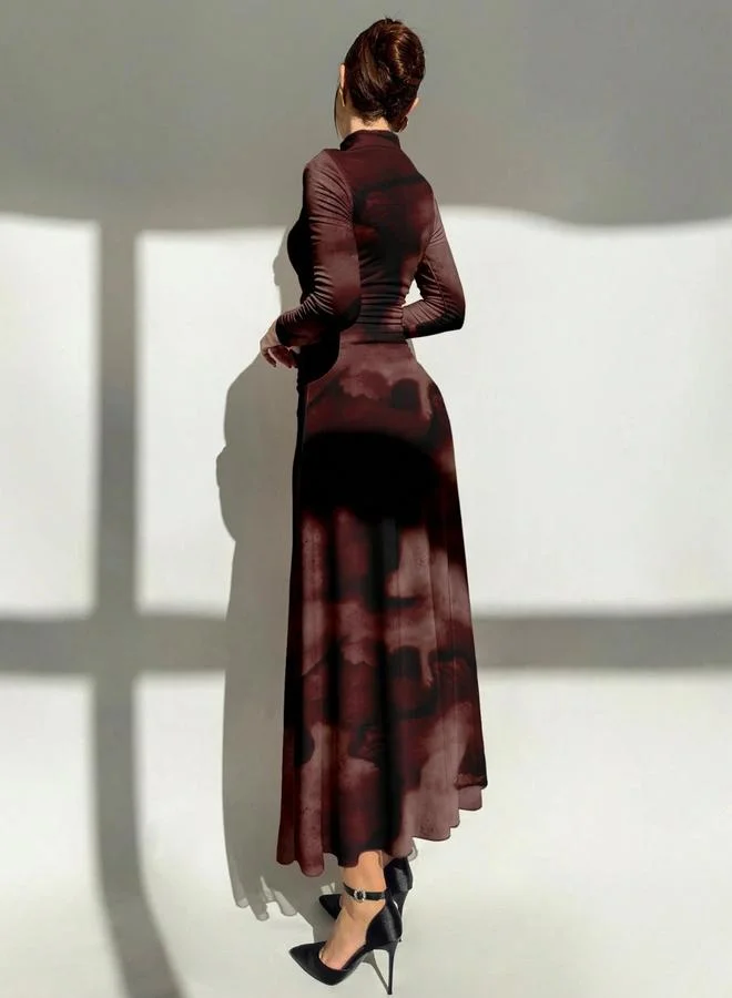Take Two Multi-Color Floral Print Long Sleeve Fit And Flare Maxi Dress