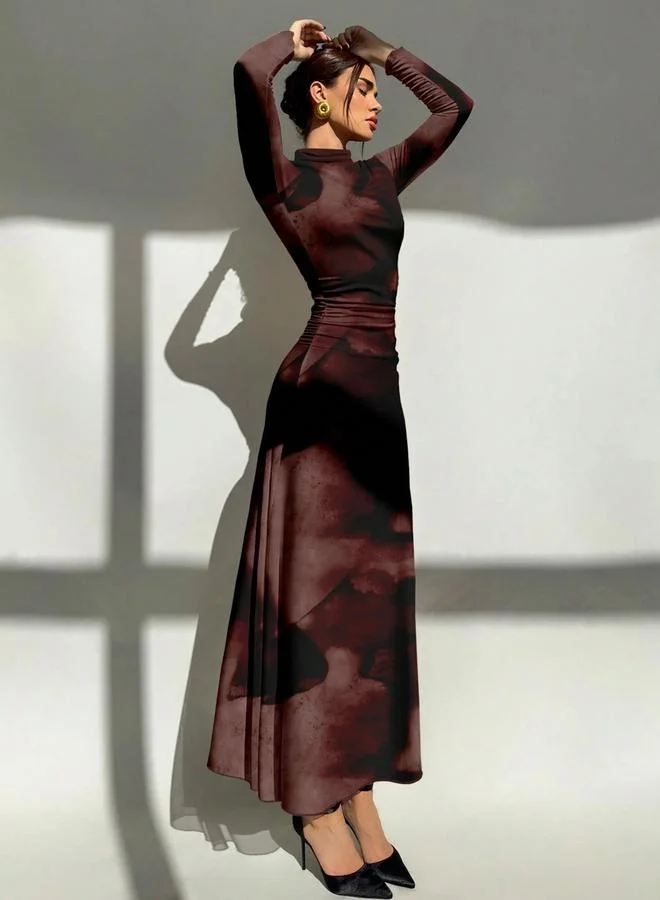 Take Two Multi-Color Floral Print Long Sleeve Fit And Flare Maxi Dress