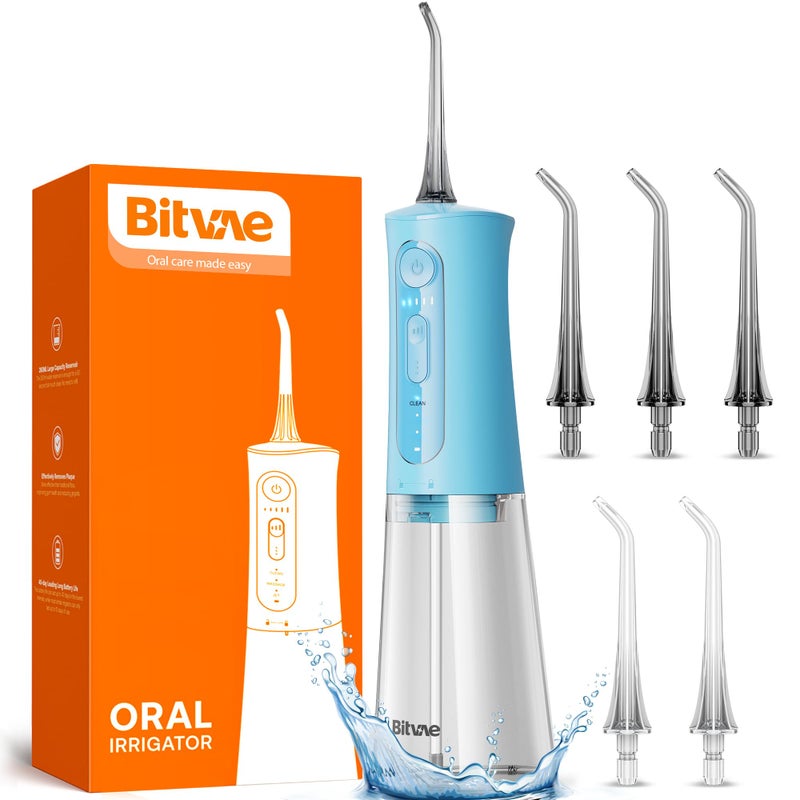 Bitvae Water Dental Flosser Teeth Picks Cordless Portable Oral Irrigator Powerful and Rechargeable Oral Irrigator Brace Care IPX7 Waterproof Water Dental Picks for Cleaning Sky Blue