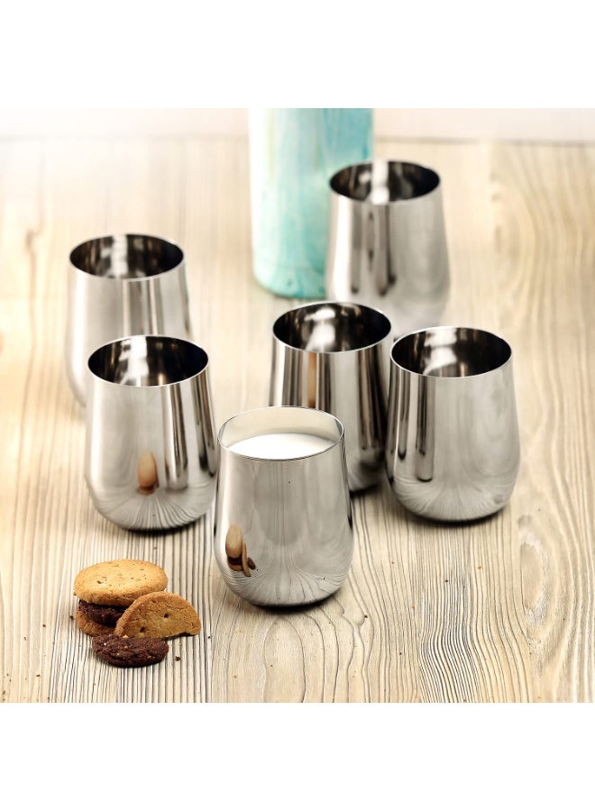 Kraft Madhur Stainless Steel Glass Set of 6 | 400ml Each | Mirror Finish | Food Grade & Scratch Resistant | Juice & Water Glasses | Serving Tumblers | 2 Year Warranty - Image 3