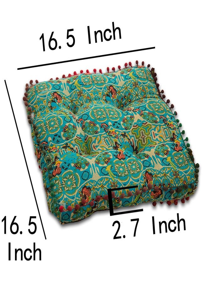ELEFOCUS Blue Bohemian Seat Cushion,Indoor Boho Chair Cushions for Dining Chairs,Square Chair Pad,Decorative Seat Cushions for Kitchen Chairs (Blue Square A 16X16) - Image 2