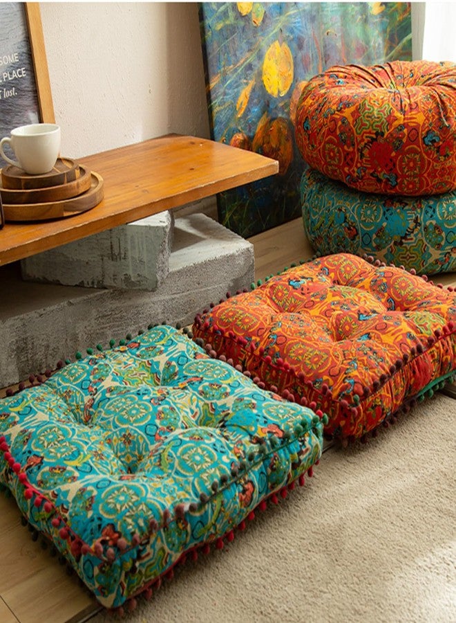 ELEFOCUS Blue Bohemian Seat Cushion,Indoor Boho Chair Cushions for Dining Chairs,Square Chair Pad,Decorative Seat Cushions for Kitchen Chairs (Blue Square A 16X16) - Image 4