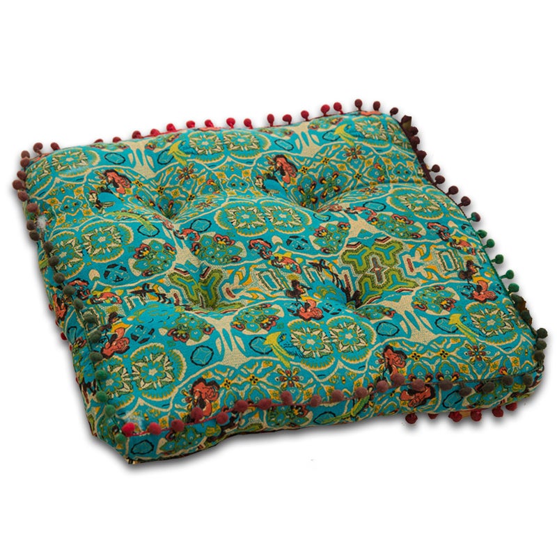 ELEFOCUS Blue Bohemian Seat Cushion,Indoor Boho Chair Cushions for Dining Chairs,Square Chair Pad,Decorative Seat Cushions for Kitchen Chairs (Blue Square A 16X16) - Image 1