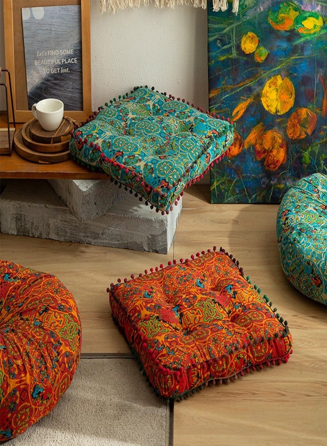 ELEFOCUS Blue Bohemian Seat Cushion,Indoor Boho Chair Cushions for Dining Chairs,Square Chair Pad,Decorative Seat Cushions for Kitchen Chairs (Blue Square A 16X16) - Image 3