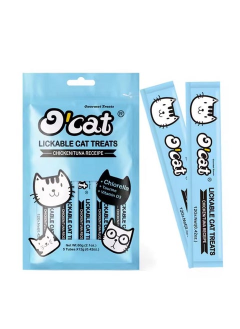 Lickable Cat Treat (Pack Of 2 X 5 Sticks) Real Chicken & Tuna | All Life Stages Creamy Cat Treats | Rich Protein Low Fat | Premium Reward & Training Treat | Highly Digestible (120G)