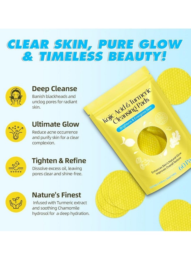 ITUSHA (60 Pieces | Pack of 1) Turmeric & Kojic Acid Face Cleansing Pads for Dark Spots, Skin Brightening & Acne Prevention | Vitamin C, Retinol & Chamomile Hydrolat | For Women & Men | All Skin Type - Image 3