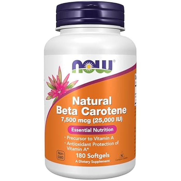 now Supplements, Natural Beta Carotene 25,000 IU, Essential Nutrition, 180 Softgels - Image 1