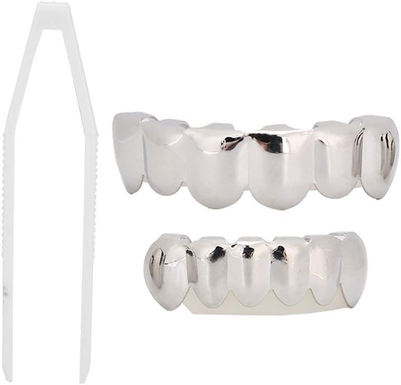 كلاراكو شوايات أسنان ذهبية وفضية للرجال والنساء، شوايات هيب هوب فضية وذهبية لأسنانك العلوية والسفلية، مجوهرات أسنان زي مغني الراب، إكسسوارات - Image 2