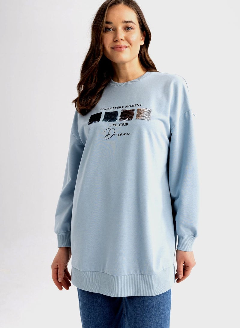 DeFacto Crew Neck Graphic Sweat Shirt - Image 1