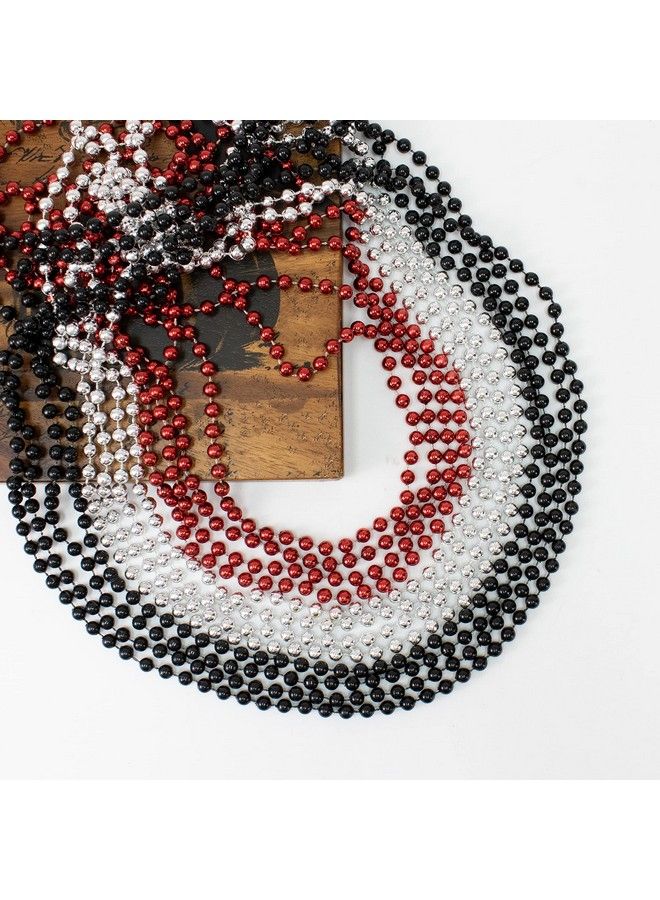 GiftExpress 12 Pack Of 33 Mardi Gras Beads Necklace Metallic Red Black Silver Beaded Necklace Mardi Gras Throws Party Beads Costume Necklaces - Image 4