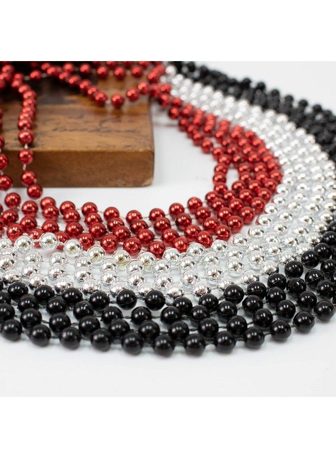 GiftExpress 12 Pack Of 33 Mardi Gras Beads Necklace Metallic Red Black Silver Beaded Necklace Mardi Gras Throws Party Beads Costume Necklaces - Image 5