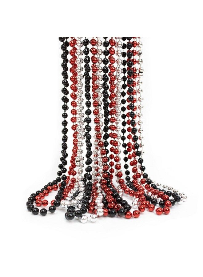 GiftExpress 12 Pack Of 33 Mardi Gras Beads Necklace Metallic Red Black Silver Beaded Necklace Mardi Gras Throws Party Beads Costume Necklaces - Image 2