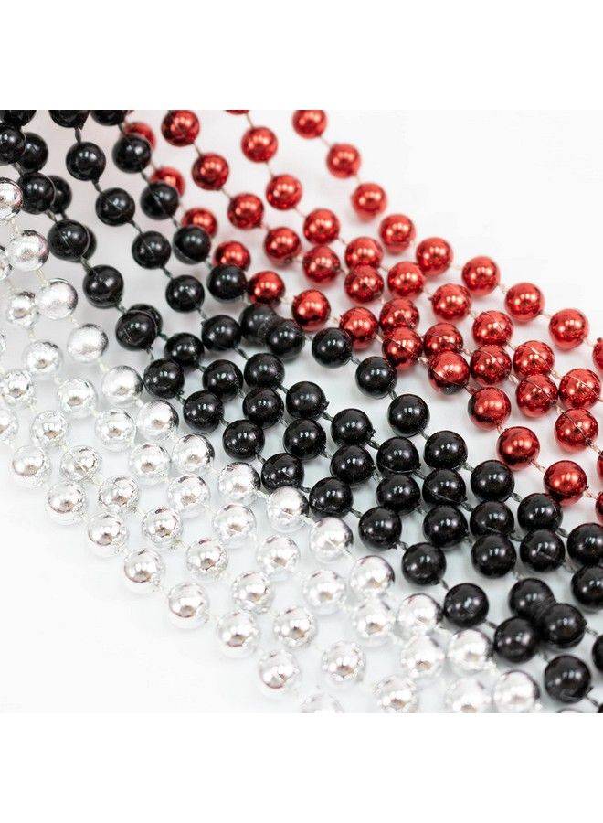GiftExpress 12 Pack Of 33 Mardi Gras Beads Necklace Metallic Red Black Silver Beaded Necklace Mardi Gras Throws Party Beads Costume Necklaces - Image 3