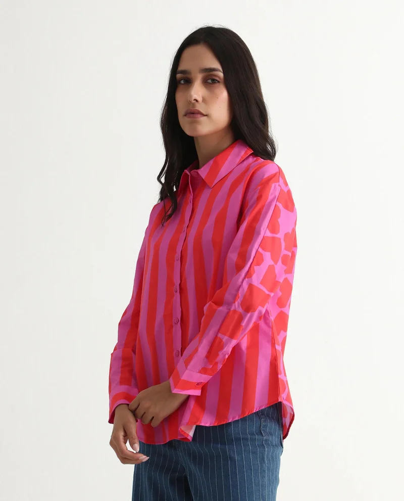 Rareism Women's Striped Poplin Boxy Fit Shirt