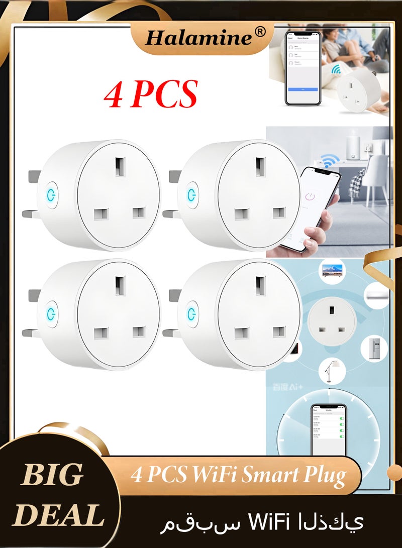 Halamine 4 PCS WiFi Smart Plug, 16A Smart Outlet for Home Appliances, Compatible with Google Home and Alexa, with Remote Control and Voice Control (No Hub Required) - Image 1