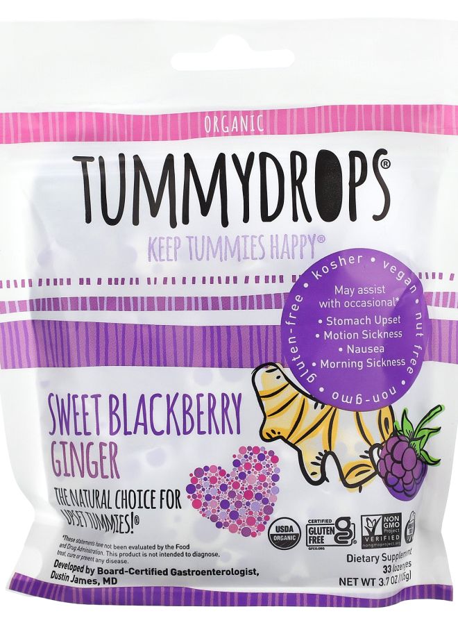 TUMMYDROPS حلوى توت العليق العضوي بالزنجبيل 33 حبة - Image 1