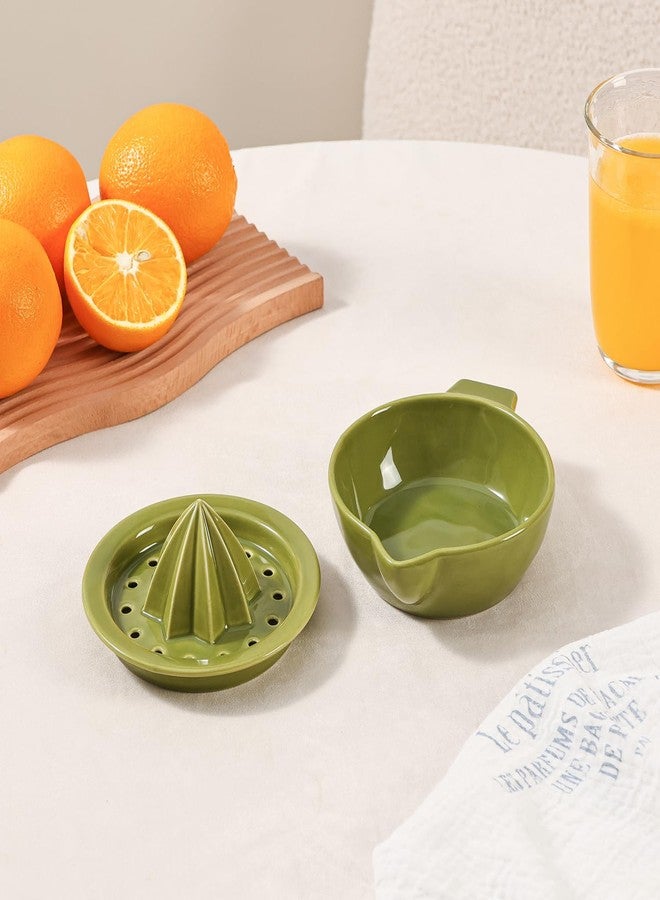 Tuioyoc Ceramic Citrus Lemon Orange Juicer Manual Squeezer, Hand Juicer Reamer Rotation Press with 6.8oz Bowl & Strainer Lid, Spout, Handle, Dishwasher Safe, Easy to Clean (Green) - Image 3