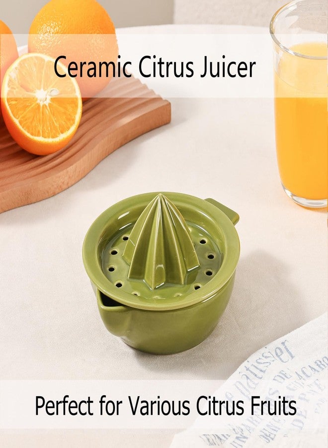 Tuioyoc Ceramic Citrus Lemon Orange Juicer Manual Squeezer, Hand Juicer Reamer Rotation Press with 6.8oz Bowl & Strainer Lid, Spout, Handle, Dishwasher Safe, Easy to Clean (Green) - Image 4